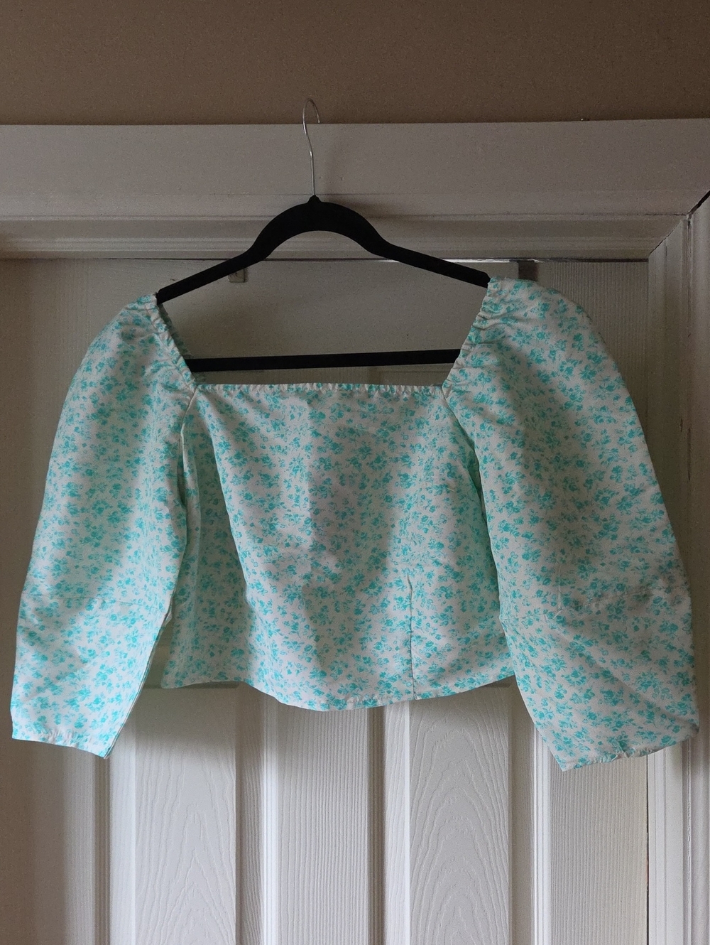 Levi's Mint Floral Square-Neck Puff Sleeve Blouse